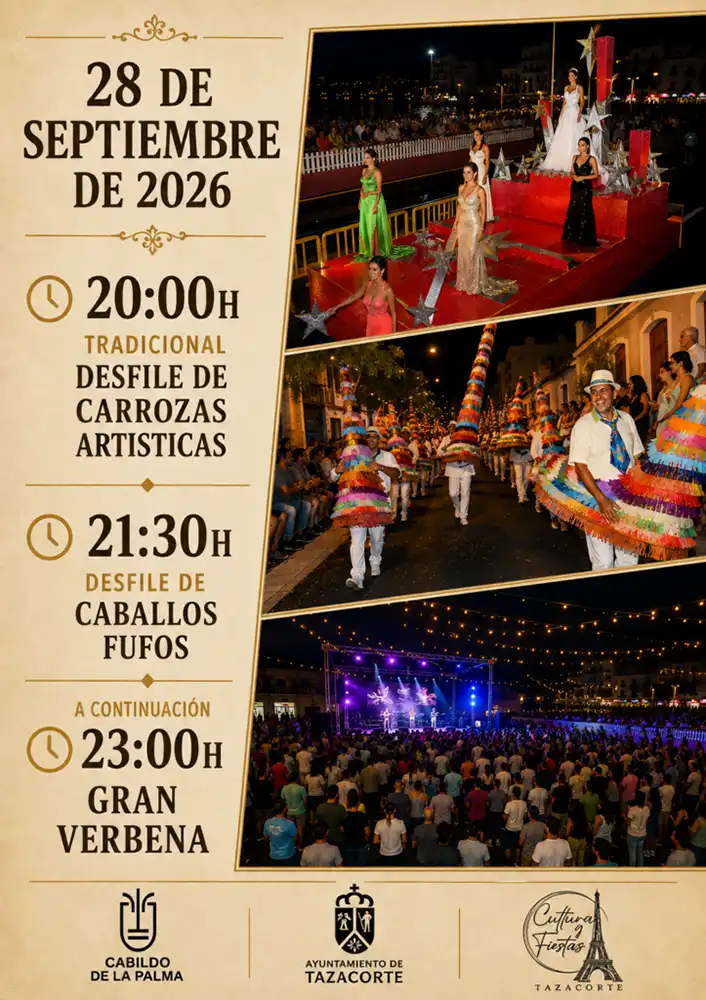 Caballos Fufos en Tazacorte 2026 Programa oficial de los Caballos Fufos y las carrozas de Tazacorte del 28 de septiembre de 2026