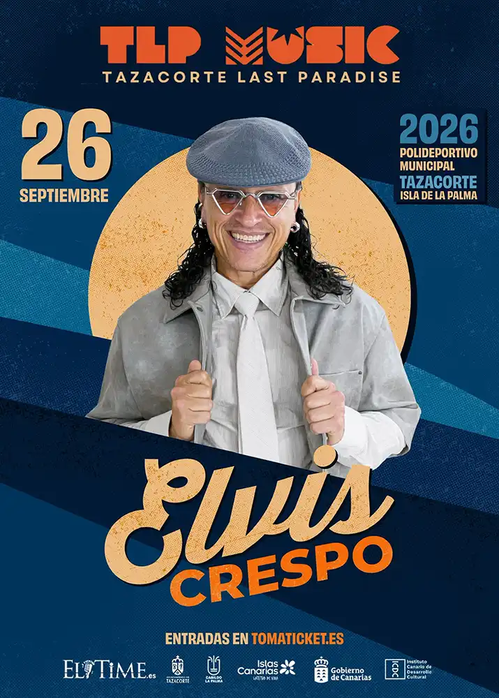 Elvis Crespo en TLP Music Tazacorte 2026 Programa oficial del concierto de Elvis Crespo en Tazacorte el 26 de septiembre de 2026