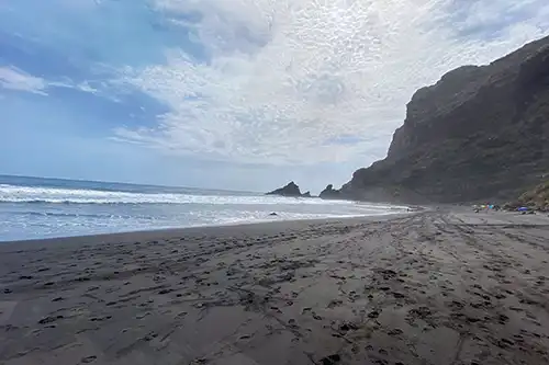 Playa de Nogales with black volcanic sand and steep cliffs on La Palma